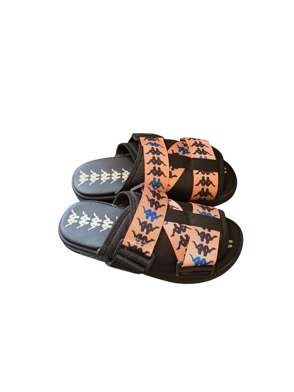 Kappa Black Slides with Peach and Blue Logo Straps